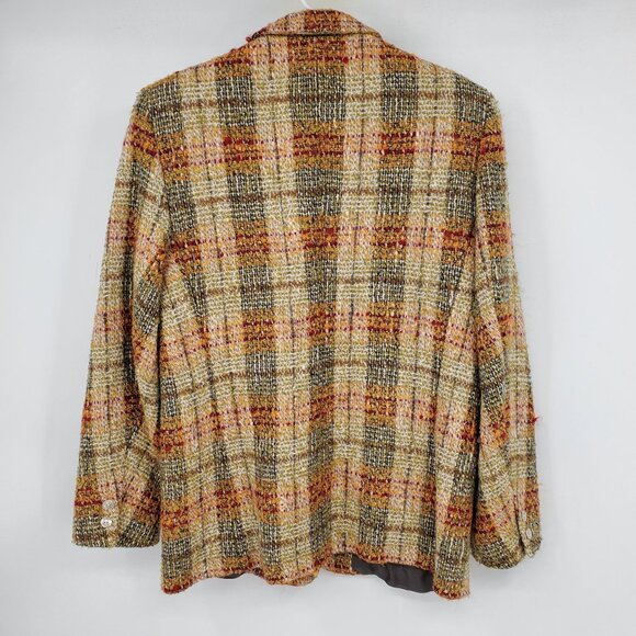 Vintage Alex Pure Wool Orange Plaid Tweed One 0Button Academia Blazer Jacket 12 - Picture 3 of 11